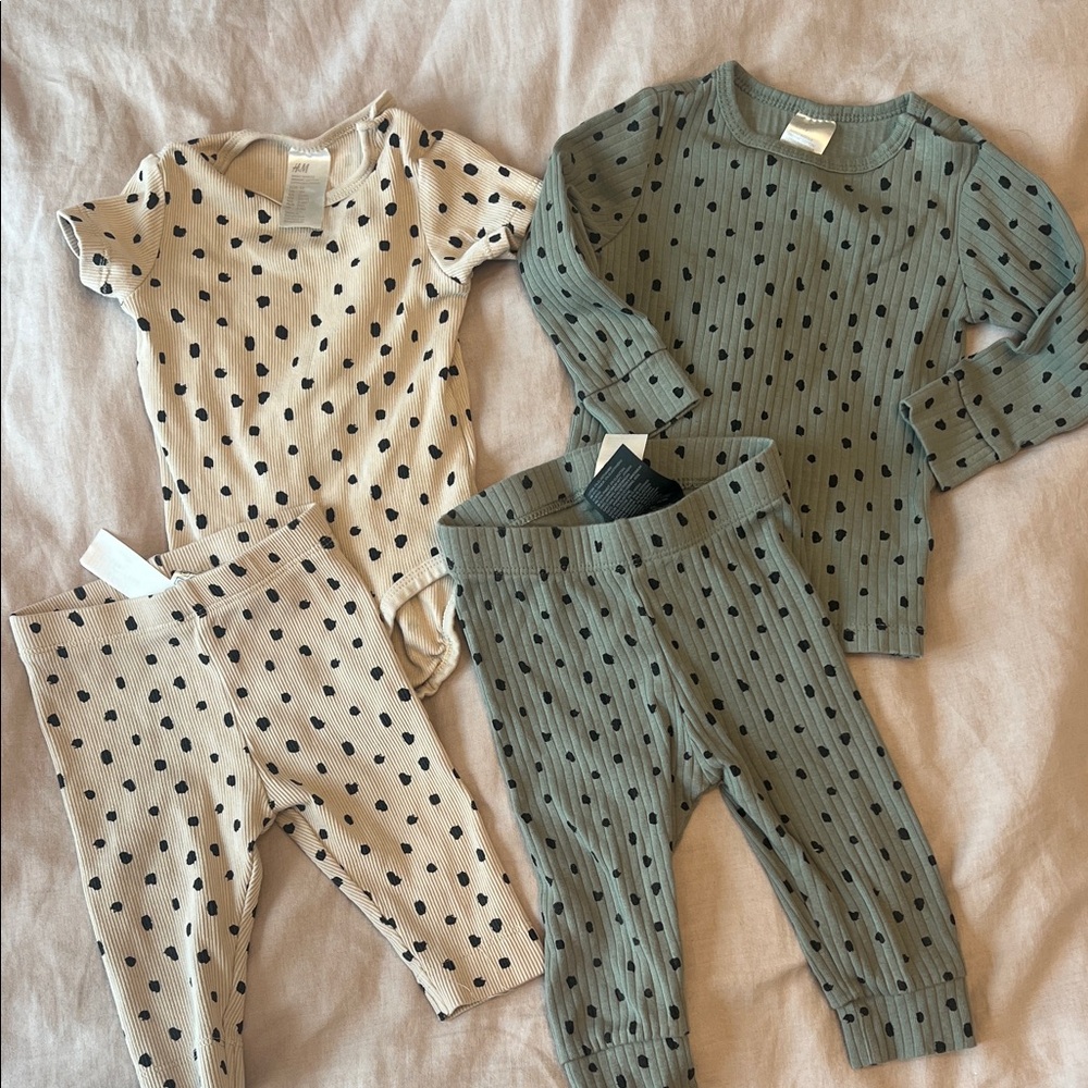 Kids Polka Dot Set - Cream and Green- Split Sizes